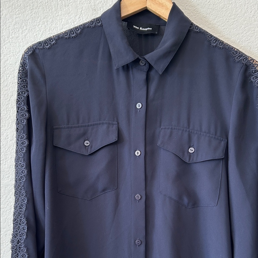 The Kooples Navy Blouse with Lace Detail size S